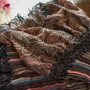 Bohemian Fringe Scarf with Floral Pattern